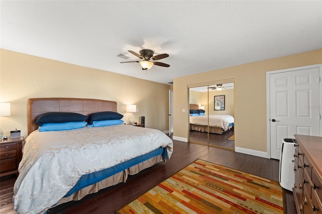 195 E Faith Ter, Maitland, FL 32751 - bedroom featuring a ceiling fan, visible vents, wood finished floors, baseboards, and a closet