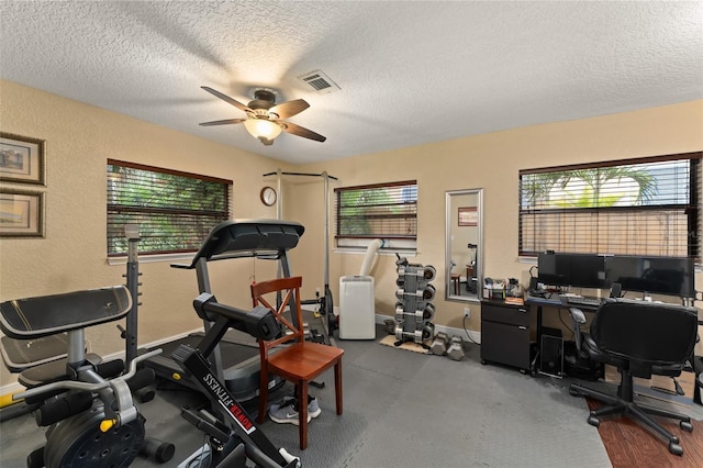 195 E Faith Ter, Maitland, FL 32751 - exercise room featuring visible vents, a textured ceiling, and a healthy amount of sunlight