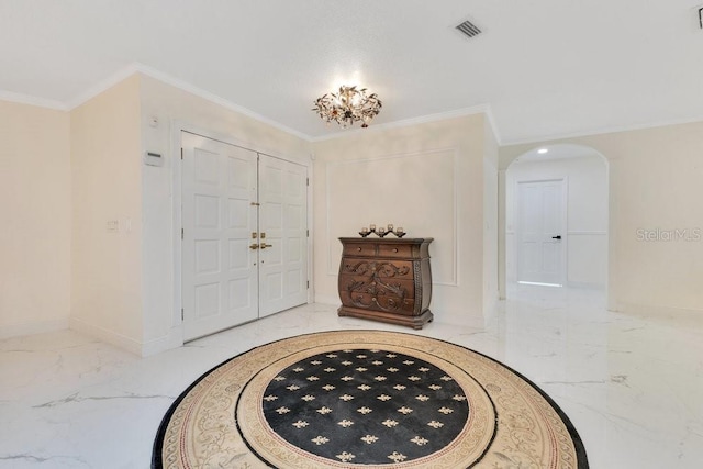 2108 Silver Leaf Ct, Longwood, FL 32779 - entryway with arched walkways, baseboards, visible vents, and marble finish floor
