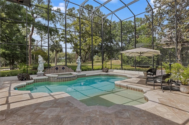 1716 Greystone Ct, Longwood, FL 32779 - view of pool featuring a lanai, a pool with connected hot tub, and a patio area