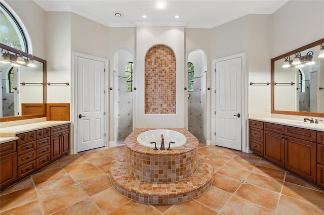 1716 Greystone Ct, Longwood, FL 32779 - bathroom with recessed lighting, a sink, a bath, and ornamental molding