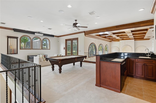 1716 Greystone Ct, Longwood, FL 32779 - rec room with ceiling fan, a sink, recessed lighting, pool table, and visible vents
