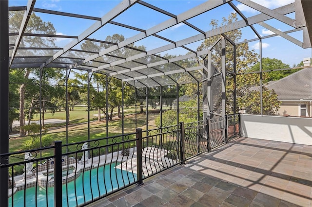 1716 Greystone Ct, Longwood, FL 32779 - view of patio with glass enclosure and a pool with connected hot tub