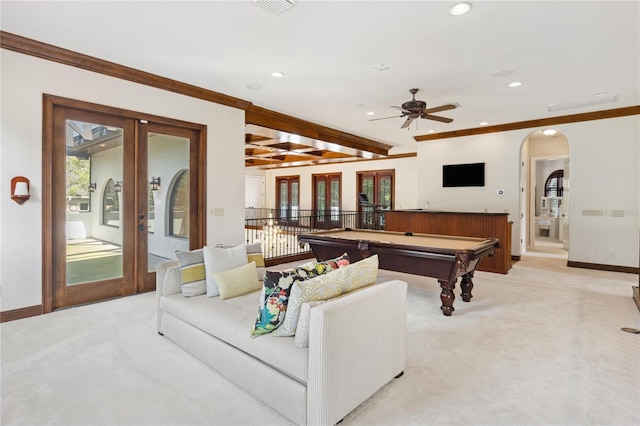 1716 Greystone Ct, Longwood, FL 32779 - playroom featuring french doors, recessed lighting, and light colored carpet
