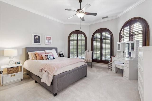 1716 Greystone Ct, Longwood, FL 32779 - bedroom with visible vents, ornamental molding, baseboards, and light colored carpet