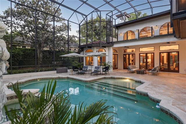 1716 Greystone Ct, Longwood, FL 32779 - pool featuring french doors, a ceiling fan, a patio, and an outdoor living space