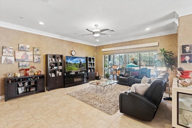 11502 Waterstone Loop Dr, Windermere, FL 34786 - living area featuring ceiling fan, recessed lighting, and crown molding
