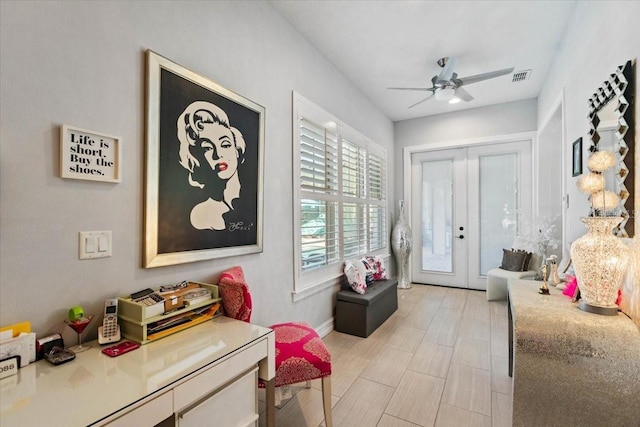 11502 Waterstone Loop Dr, Windermere, FL 34786 - entryway featuring french doors, ceiling fan, and baseboards
