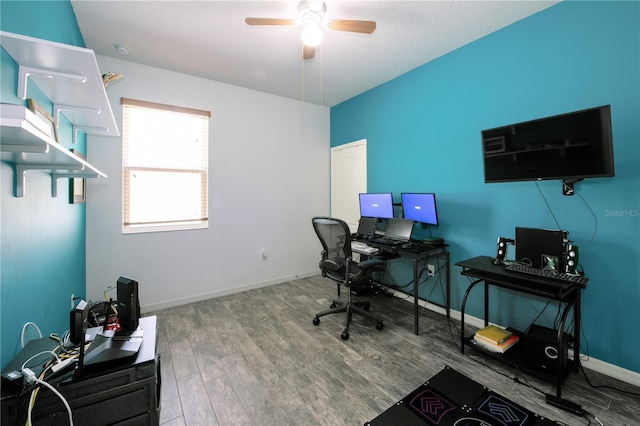 2952 Boating Blvd, Kissimmee, FL 34746 - home office featuring baseboards, ceiling fan, and wood finished floors