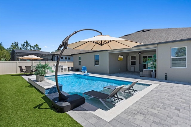 3332 Lone Cypress Pt, Oviedo, FL 32765 - view of swimming pool featuring a patio and a ceiling fan