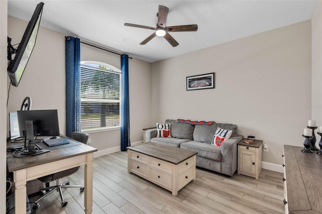 3332 Lone Cypress Pt, Oviedo, FL 32765 - office space with ceiling fan, baseboards, and light wood finished floors