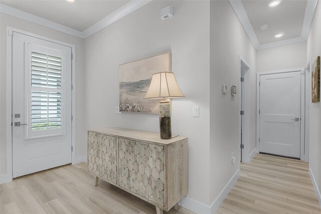 3078 Isles Way, New Smyrna Beach, FL 32168 - entrance foyer with light wood-style floors, ornamental molding, baseboards, and recessed lighting