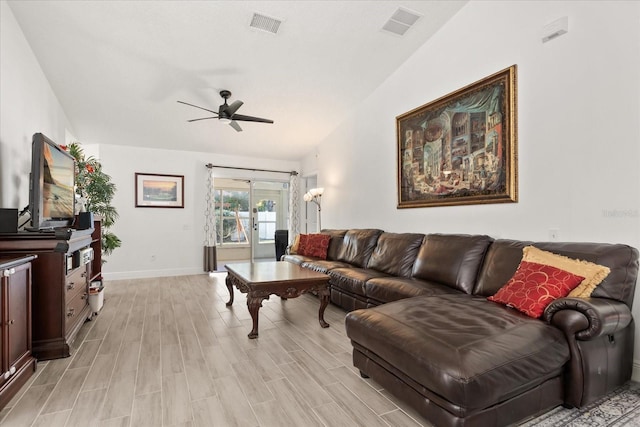 342 Hanging Moss Cir, Lake Mary, FL 32746 - living room featuring ceiling fan, baseboards, light wood-style floors, and visible vents