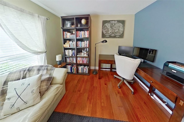 home office featuring wood finished floors