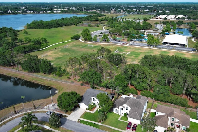 aerial view with a water view and a residential view