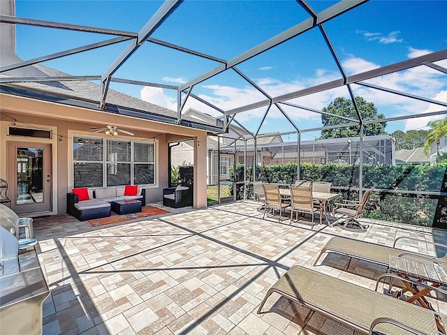 12724 Bideford Ave, Windermere, FL 34786 - view of patio with a ceiling fan, outdoor lounge area, outdoor dining area, and a lanai
