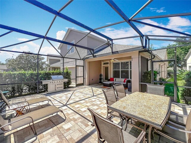 12724 Bideford Ave, Windermere, FL 34786 - view of patio with glass enclosure, outdoor lounge area, and ceiling fan