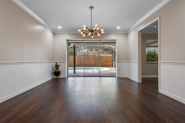 4118 Teriwood Ave, Orlando, FL 32812 - unfurnished dining area featuring ornamental molding, wood finished floors, and a notable chandelier
