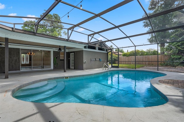 4118 Teriwood Ave, Orlando, FL 32812 - view of pool with ceiling fan, fence, a patio, a fenced in pool, and glass enclosure