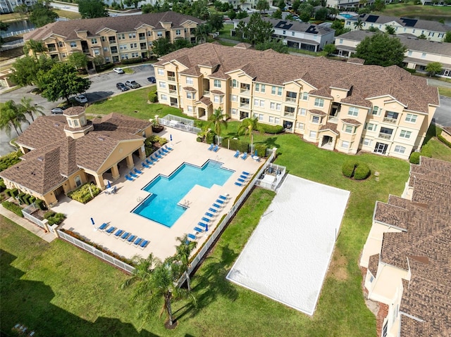 aerial view of a pool area