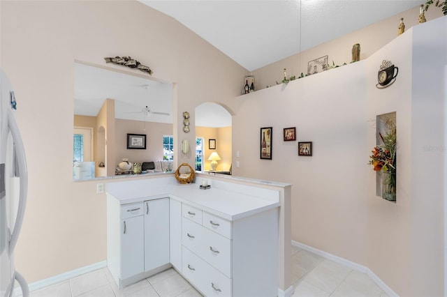 3661 Kingswood Ct, Clermont, FL 34711 - bathroom featuring baseboards, a ceiling fan, tile patterned floors, and vaulted ceiling