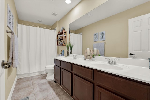 bathroom featuring a sink, toilet, double vanity, and visible vents