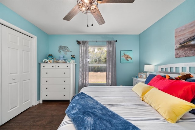 bedroom featuring ceiling fan and wood finished floors