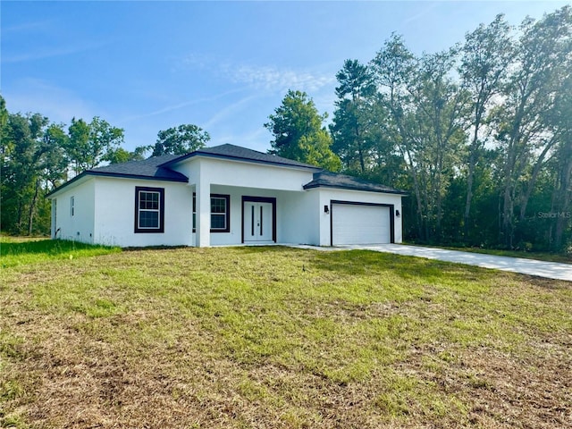 8120 N Maltese Dr, Citrus Springs, FL 34433 - single story home with stucco siding, an attached garage, driveway, and a front yard