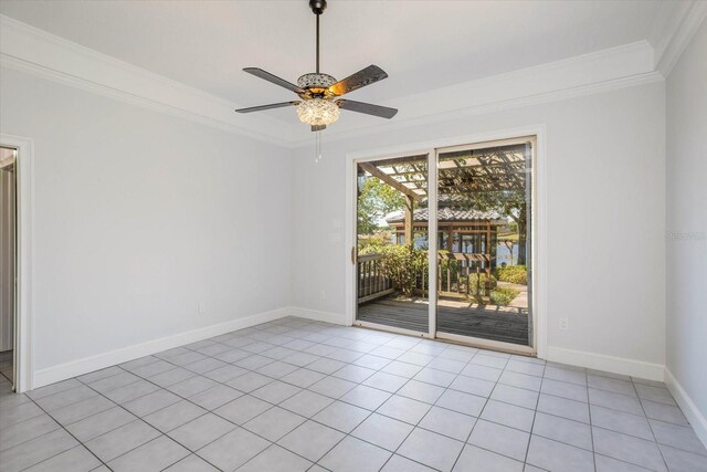 2828 Marquesas Ct, Windermere, FL 34786 - empty room featuring ornamental molding, a ceiling fan, baseboards, and light tile patterned floors