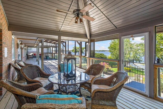2828 Marquesas Ct, Windermere, FL 34786 - sunroom / solarium with a water view, ceiling fan, and plenty of natural light