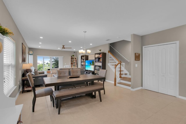 320 Primrose Dr, Davenport, FL 33837 - dining area featuring stairway, recessed lighting, ceiling fan, and baseboards