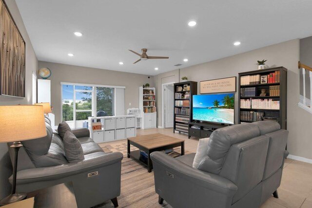 320 Primrose Dr, Davenport, FL 33837 - living room featuring ceiling fan, recessed lighting, and light tile patterned floors