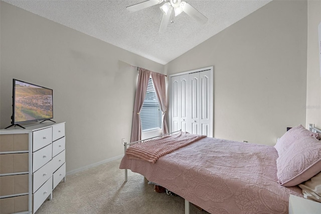 2407 Oakington St, Winter Garden, FL 34787 - bedroom with a textured ceiling, carpet, a closet, a ceiling fan, and lofted ceiling