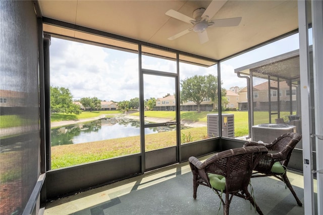 3567 Shallot Dr Unit 103, Orlando, FL 32835 - sunroom with a ceiling fan, a residential view, and a water view