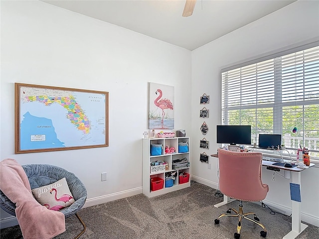 7509 Mourning Dove Cir Unit 203, Reunion, FL 34747 - home office featuring carpet floors, a ceiling fan, and baseboards