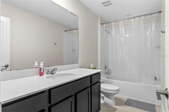 740 Simone Ct, Haines City, FL 33844 - full bathroom featuring visible vents, tile patterned flooring, vanity, toilet, and shower / bathtub combination with curtain