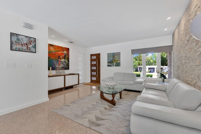 2525 Venetian Way, Winter Park, FL 32789 - living area with baseboards, recessed lighting, speckled floor, and visible vents
