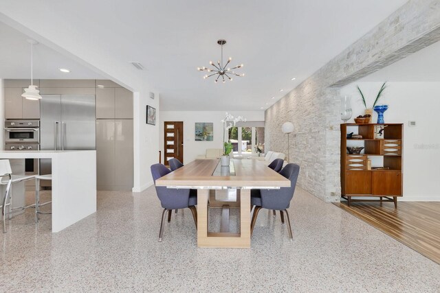 2525 Venetian Way, Winter Park, FL 32789 - dining room with visible vents, light speckled floor, baseboards, recessed lighting, and a notable chandelier