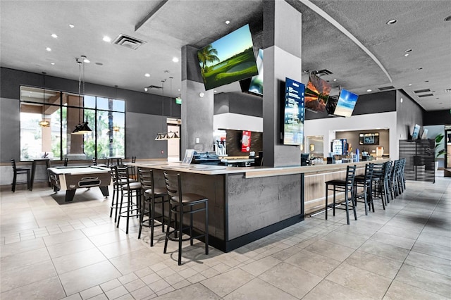 kitchen with light tile patterned floors, pool table, recessed lighting, and visible vents