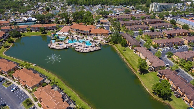 aerial view featuring a residential view and a water view
