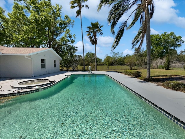 view of pool with a fenced in pool, fence, and a patio