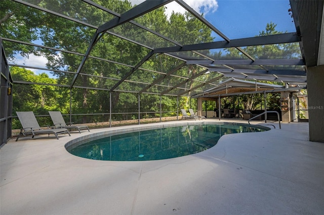 pool featuring a lanai and a patio area