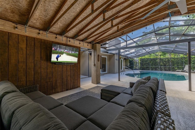 exterior space featuring lofted ceiling