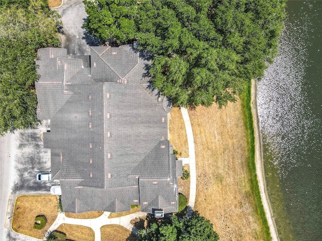bird's eye view featuring a water view