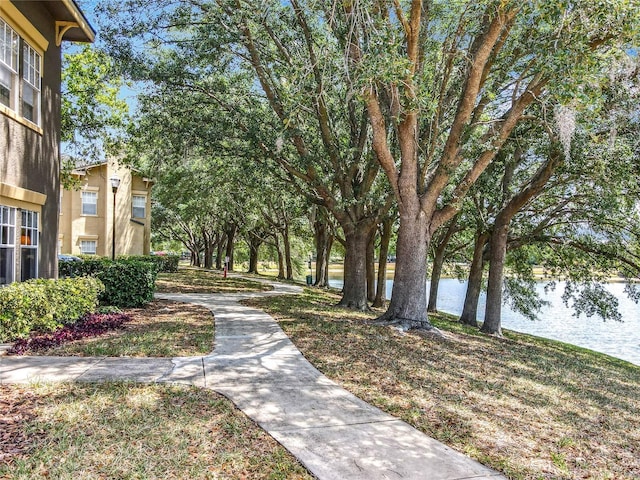 view of home's community with a water view
