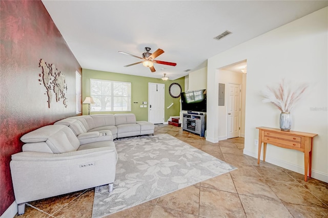 7348 Yoder St, Windermere, FL 34786 - living area with visible vents, baseboards, and ceiling fan