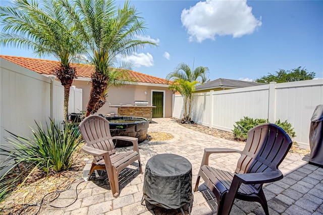 7348 Yoder St, Windermere, FL 34786 - view of patio / terrace with a fenced backyard and an outdoor kitchen