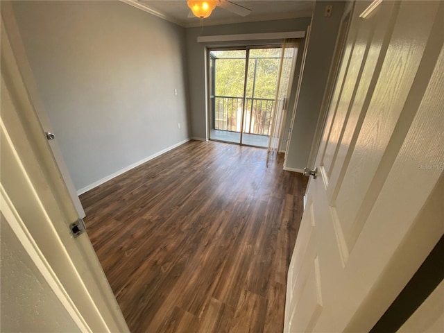 122 Water Front Way Unit 360, Altamonte Springs, FL 32701 - unfurnished room with dark wood-type flooring, a ceiling fan, baseboards, and ornamental molding