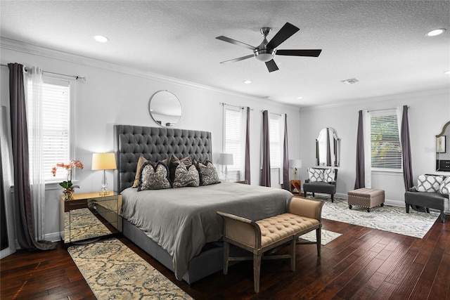 1840 Bryan Ave, Winter Park, FL 32789 - bedroom with visible vents, crown molding, hardwood / wood-style floors, baseboards, and a textured ceiling