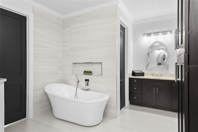 1840 Bryan Ave, Winter Park, FL 32789 - full bath with crown molding, a freestanding tub, and vanity